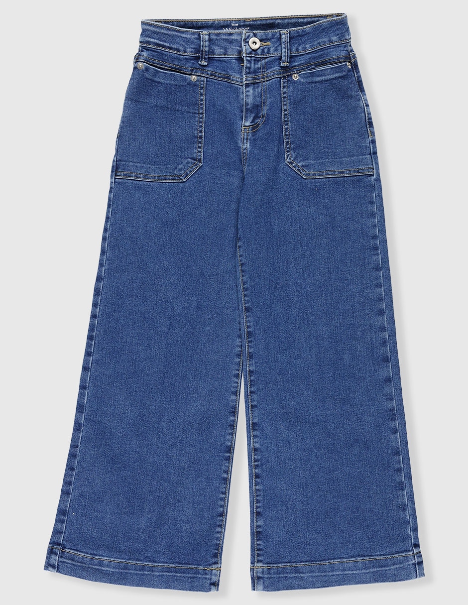 Jeans wide leg lavado medio para niña 1