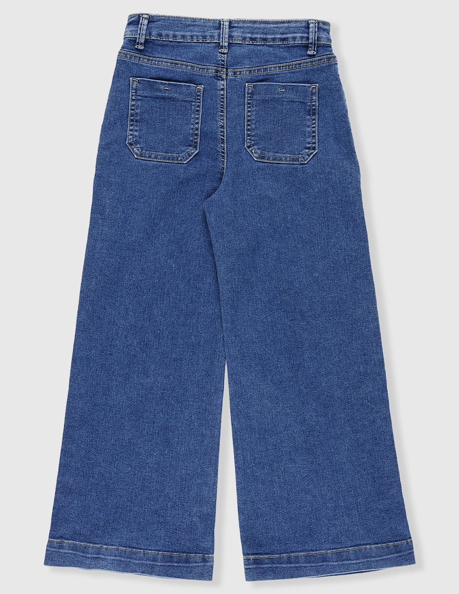Jeans wide leg lavado medio para niña 5