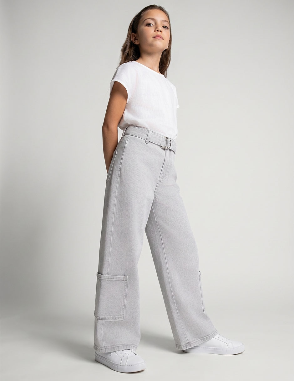 Jeans wide leg lavado claro para niña Jeans wide leg lavado claro para niña