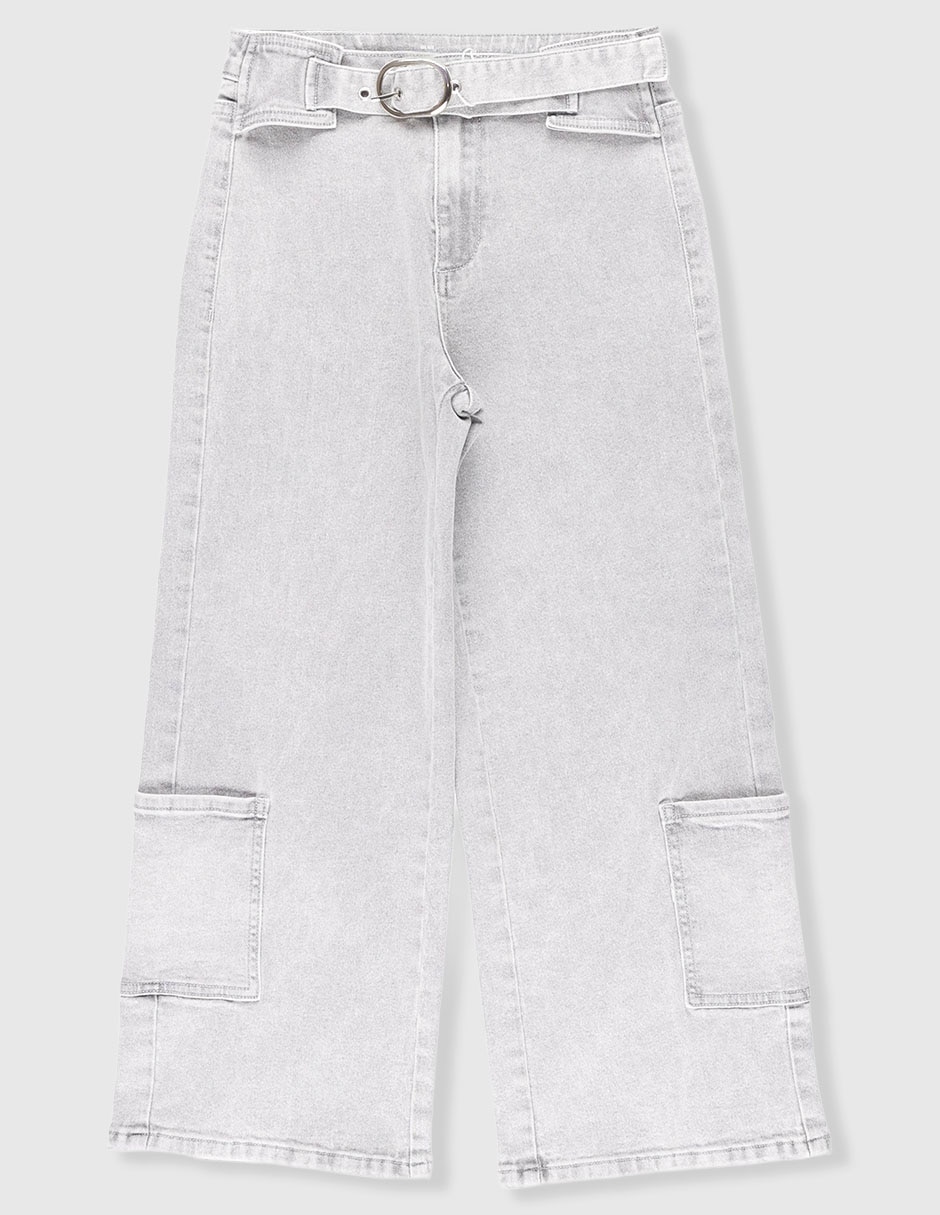 Jeans wide leg lavado claro para niña 2