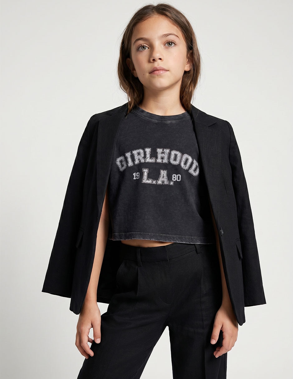 Playera cuello redondo manga corta para niña