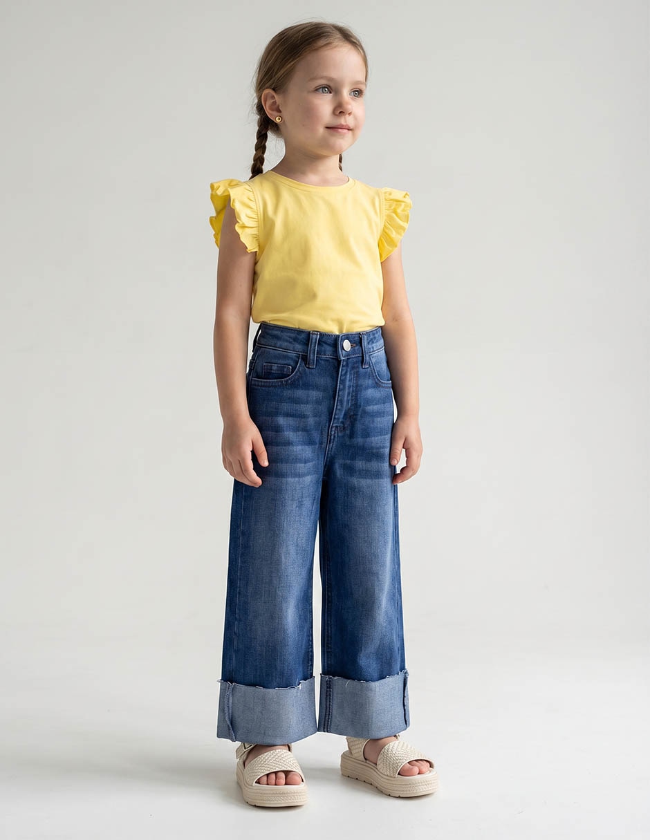 Jeans wide leg lavado obscuro para niña Jeans wide leg lavado obscuro para niña