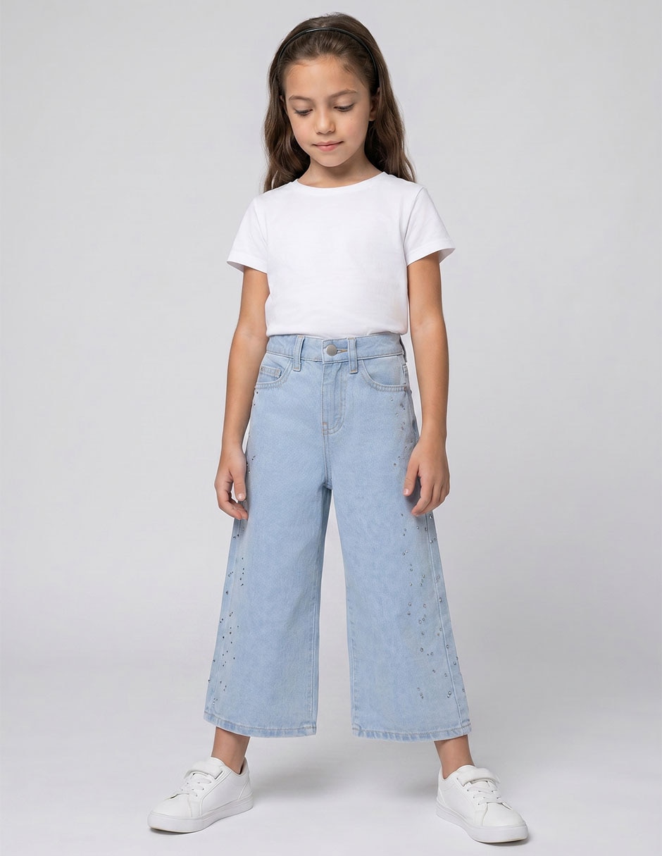 Jeans amplio lavado claro para niña