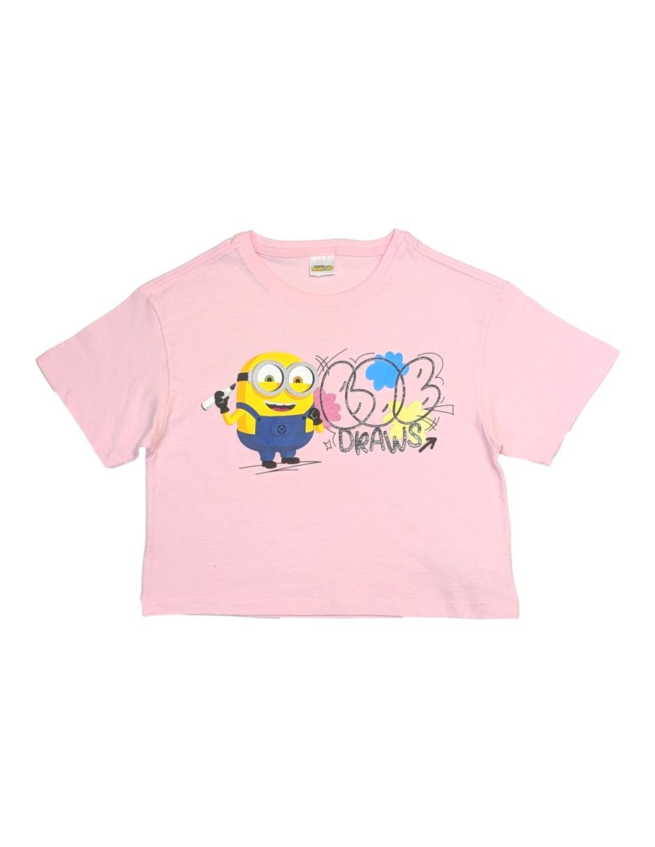 Playera Minions manga corta para niña